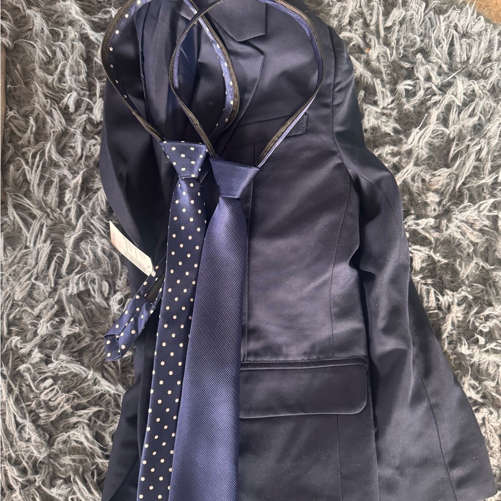 Navy Boys Sport Jacket and 2 Ties. NWT